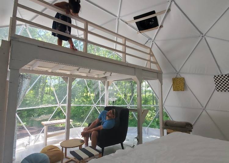 The other glamping dome takes on a northern European feel with an "upstairs" loft. Very stylish indeed (Photo courtesy of Takibi Camp)