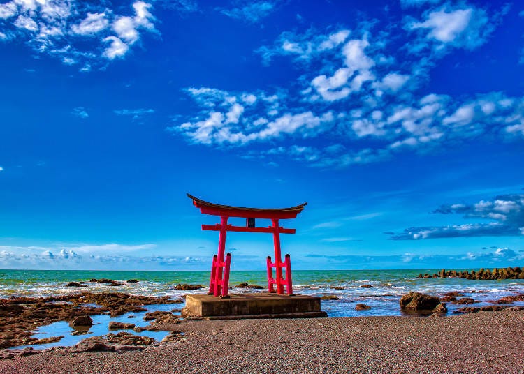 You can walk up to the torii during low tide. Be sure to wear boots to prevent water from getting into your shoes! (Image: PIXTA)