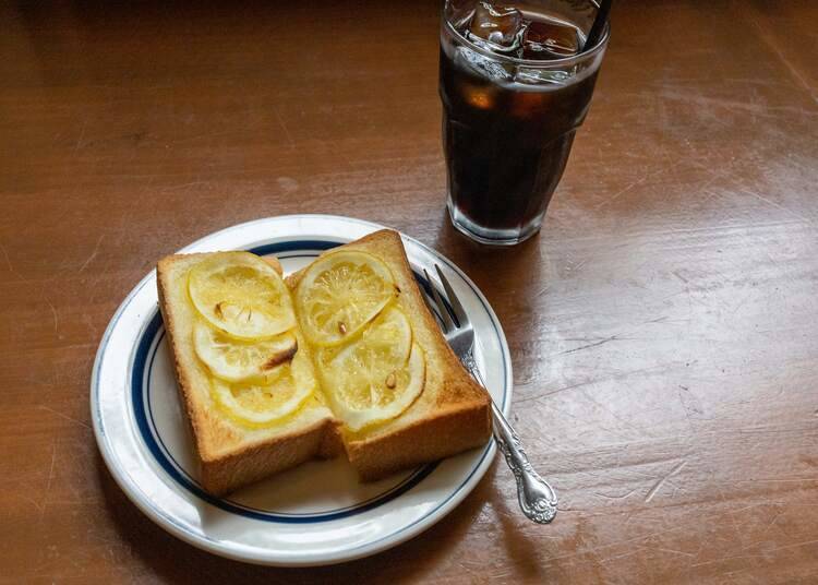Lemon toast with iced coffee