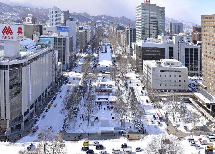 The view of Odori Park from the observation deck of the Sapporo TV Tower.