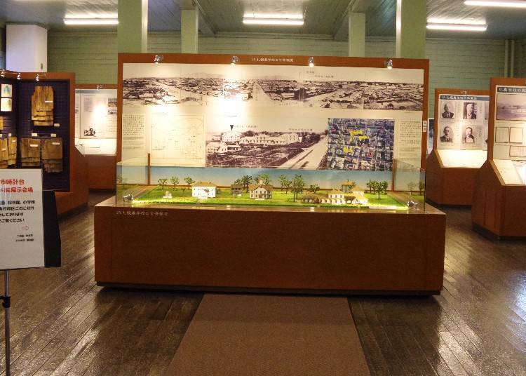 The first floor exhibition room is filled with displays introducing the history and structure of the tower.