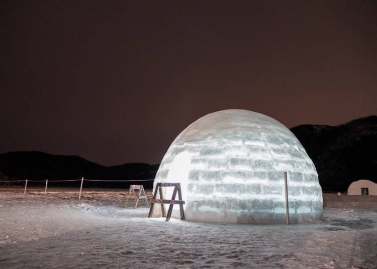 Igloo illuminated at night