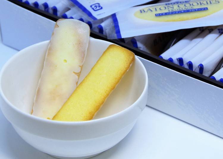 ▲한쪽 면을 새하얀 치즈 초콜릿으로 코팅한 프로마쥬