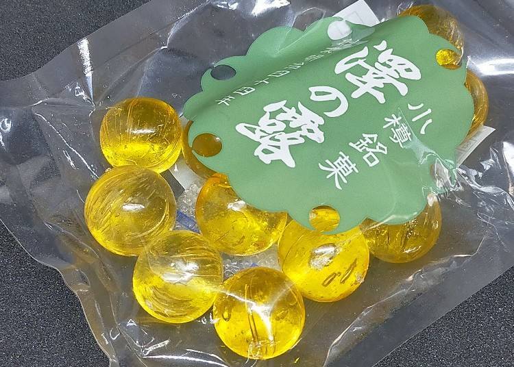 Suisho Amedama (Crystal Candy Balls), 500 yen per 120g  bag (approx. 18 pieces; price for Sawa-no-Tsuyu Honpo stores)