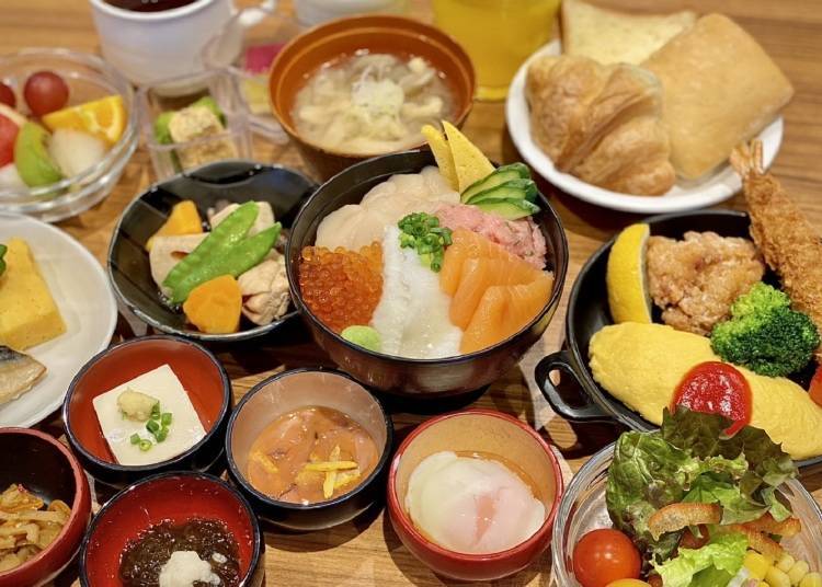 A delicious breakfast spread featuring local specialties.