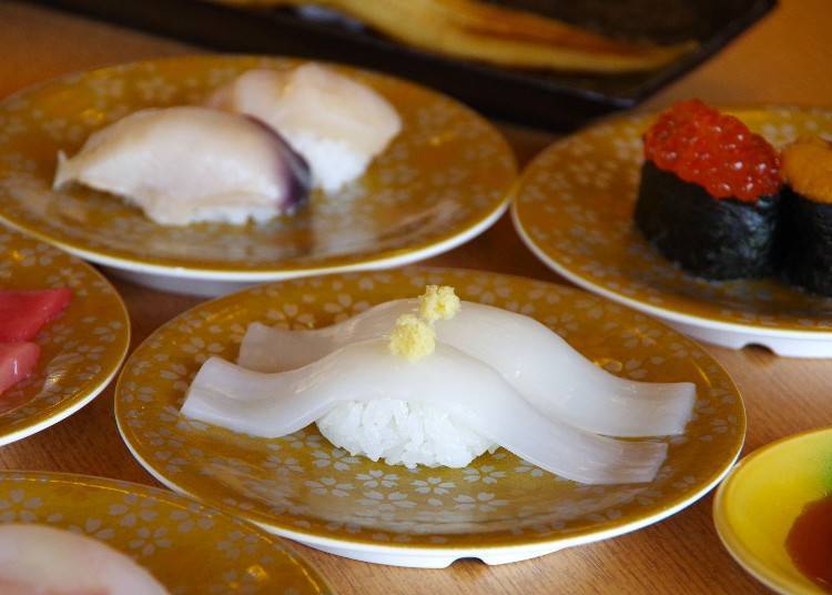Hakodate is a port town with an abundance of seafood. Pictured here is Hakotaro, a kaiten-sushi chain