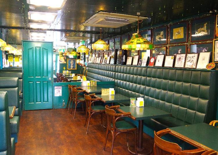 Each location has a different theme, with the interiors based on a green color scheme (Bay Area Main Store).