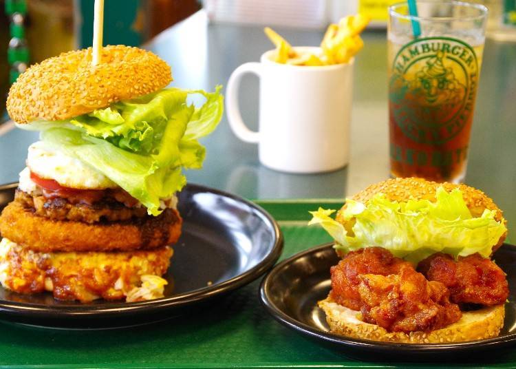The Futoccho Burger (left) is so gigantic, even the hearty Chinese Chicken Burger (right) pales in comparison!