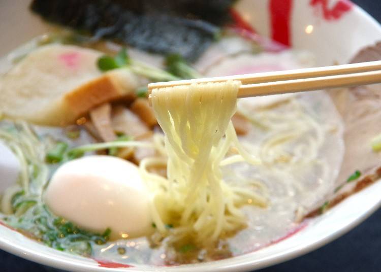 The custom-made noodles are medium-thin and wavy, and go great with the soup!
