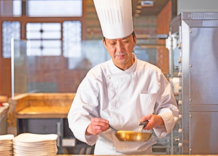 ▲実演コーナーではオムレツやパンケーキなどを提供