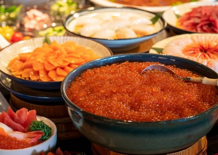 ▲誘人的鮭魚卵吃到飽!其他的海鮮美食同樣能夠無限追加!