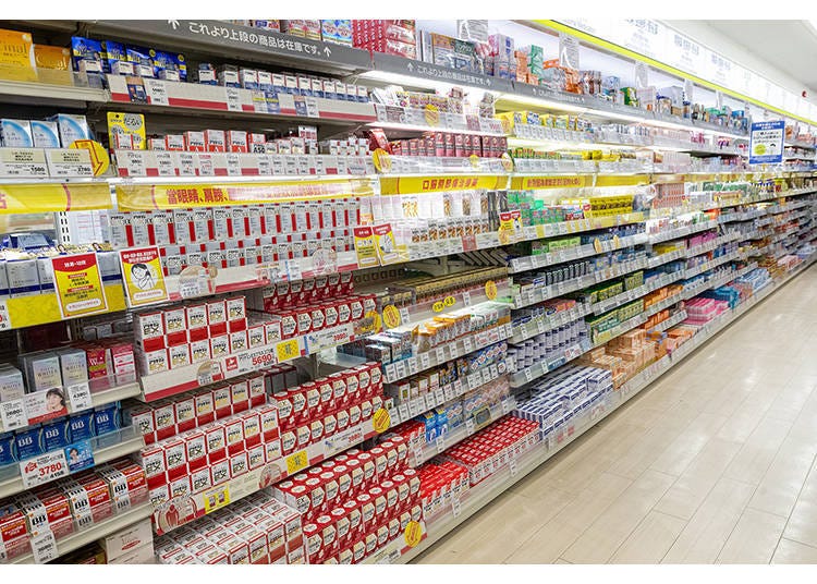 Pharmaceuticals: Best-sellers such as Alinamin and Pabron are also well displayed