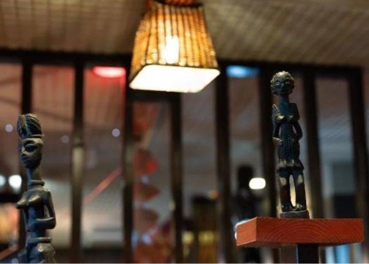 Exotic artwork adds character throughout the restaurant.