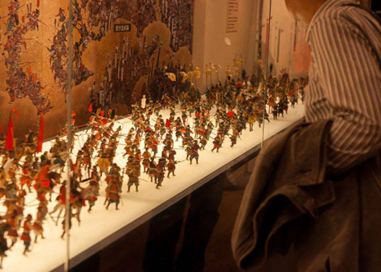 ▲"Miniature Natsu no Jin" brings this painted scene to life. There are about 307 figurines of soldiers who fought in the Siege of Osaka!