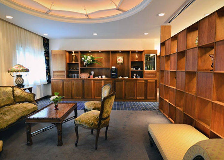 ▲The private lounge reserved for hotel guests. It is a comfortable place to relax while having coffee or tea.