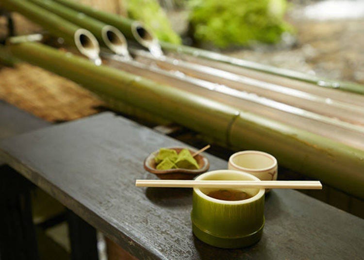 ▲甜點是抹茶風味的蕨餅(照片後方,流水麵組合),口感佳非常好吃