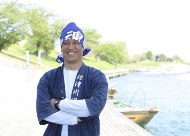 ▲Boatman Hiroshi Kawarabayashi, a 20 year veteran