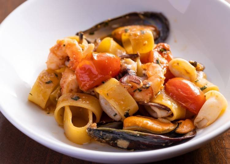 ▲Sample menu. Today’s pasta is calamarata. A luxurious dish made with a large helping of seafood.