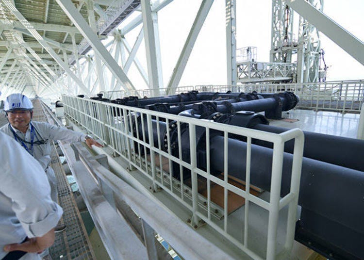 ▲Water pipes and power cables run through the Akashi-Kaikyo Bridge.