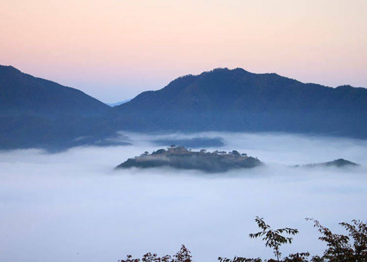 ▲The view of Takeda Castle Ruins surrounded by the sea of clouds from Ritsuunkyo