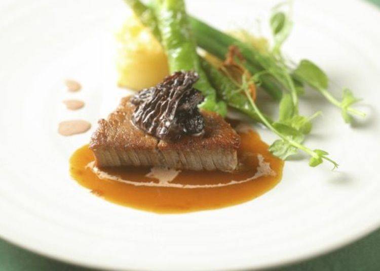 ▲Wagyu beef fillet steak garnished with morille champignons in a sauce madère