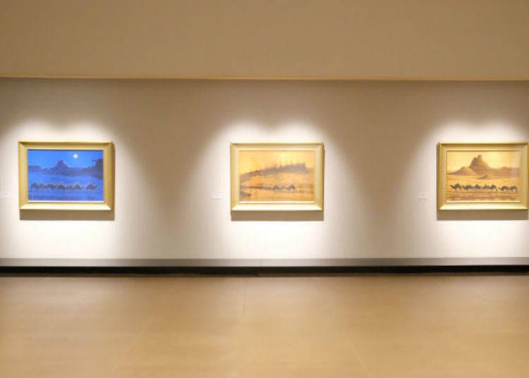 平山郁夫的代表作「樓蘭遺跡三題」。其他還展示了將近6張塌塌米大小的作品