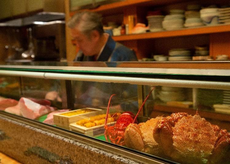 The recommended ingredients of the day are lined up in the counter