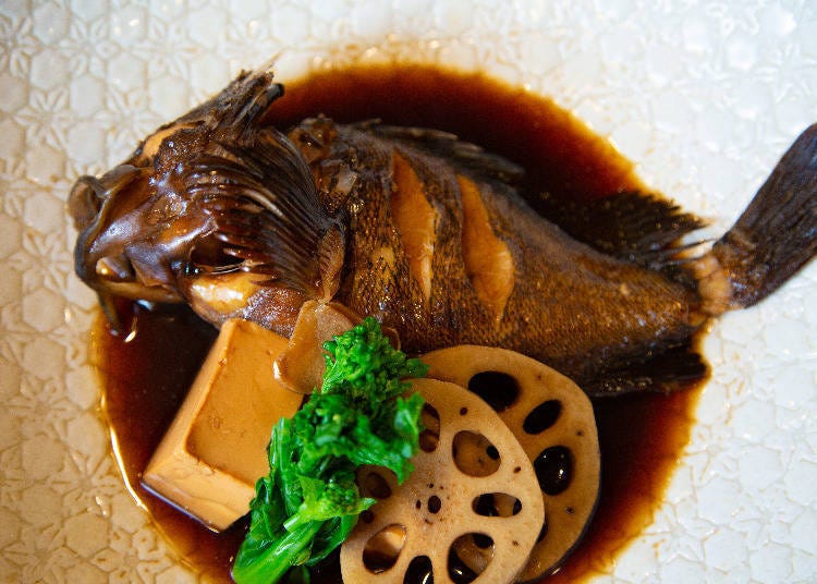 Simmered rockfish, 1980 yen (tax included)