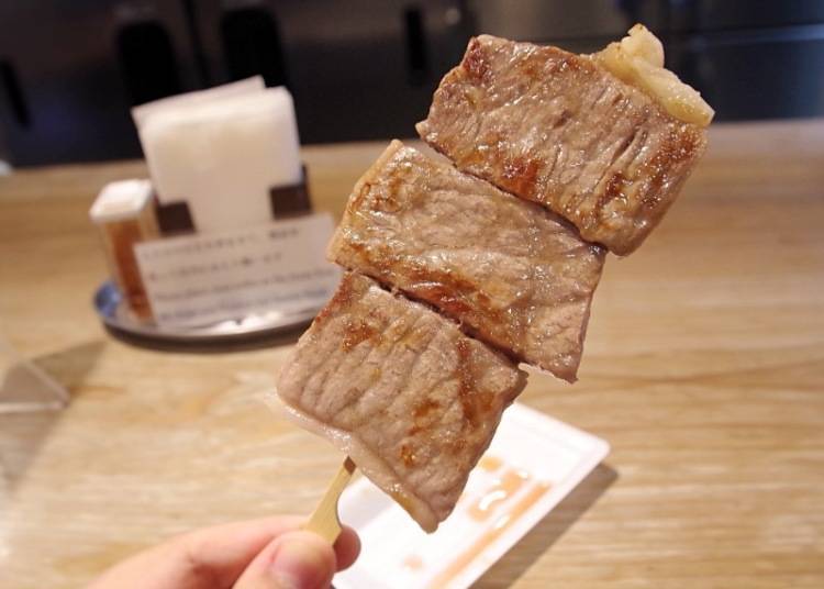 1. Takenaka Meat Shop: Enjoy a beef skewer from a heritage Kobe Beef shop!