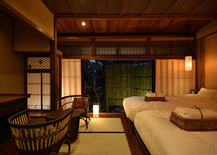▲Usuzakura Twin Bedroom. 2 persons, 23,000 yen each plus tax on weekdays, 2 meals included.