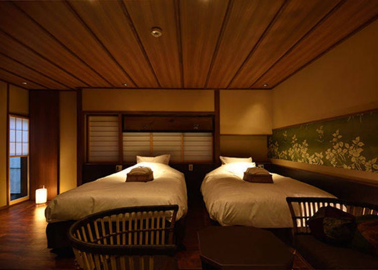 ▲Tokiwa Twin Bedroom. 2 persons, 23,000 yen each plus tax on weekdays, 2 meals included.