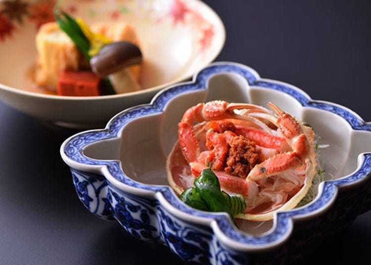 ▲冬季主題中的一道餐點。面向日本海的京都，可以品嚐到代表冬季味覺的螃蟹料理。