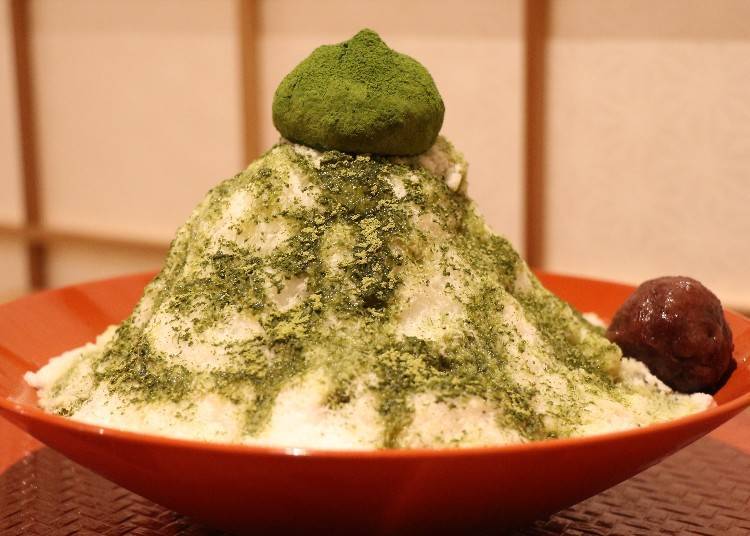 This is a silky soft mound of shaved ice on which milk has been poured followed by Yamato-cha.