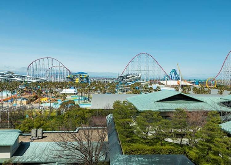 The view from the amusement park side guest rooms in the main building. After spending a day at the amusement park you can enjoy the afterglow