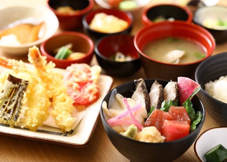 Enjoy a decadent breakfast of make-it-yourself seafood bowls and freshly fried tempura