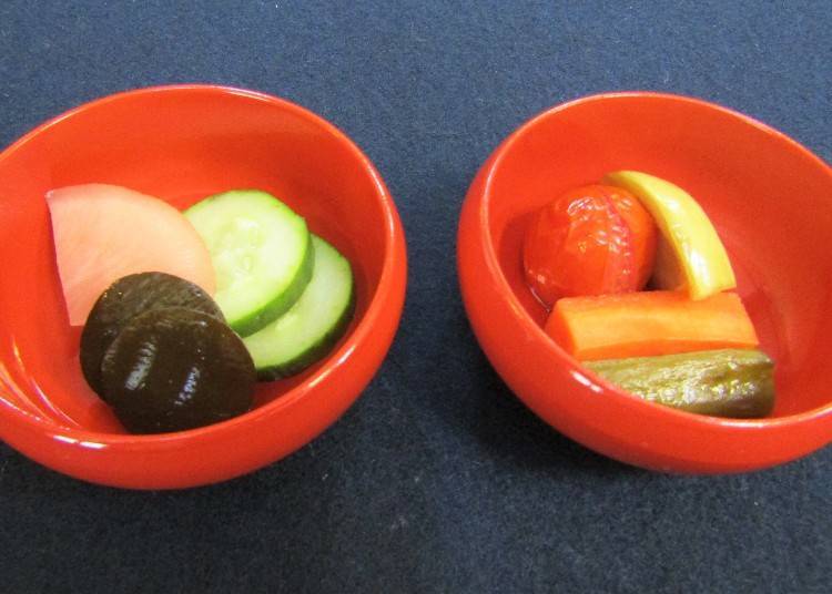 (Left) Nukazuke, or Japanese-style pickles (Right) Pickles