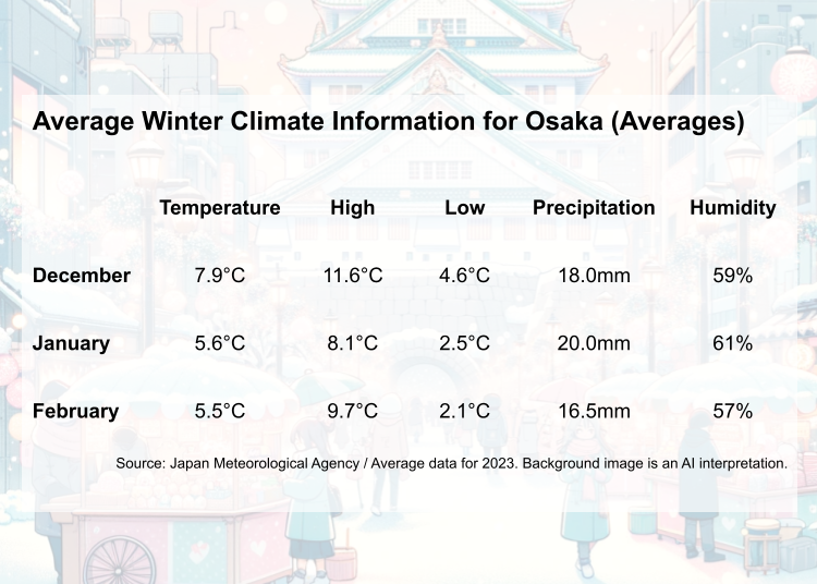Overview of Osaka's Weather in December, January, and February