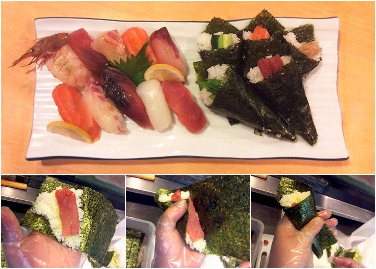 Cuisine Experience dish: Sushi & Seafood Kissui (Osaka), experience hand-wrapped sushi with fresh seafood