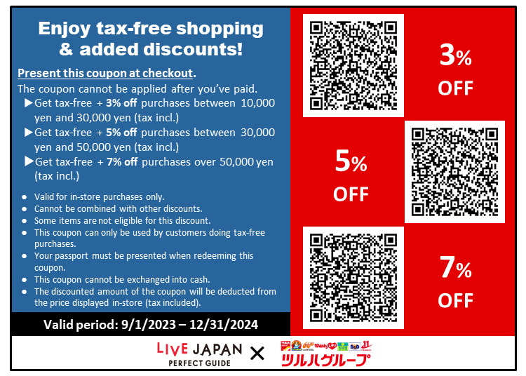 Discount coupon combined with tax exemption (Tsuruha Drug Store)