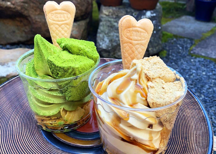 2. Kyo Kanmi Bunnosuke Chaya Kiyomizu: Famous warabi mochi combined with soft-serve ice cream