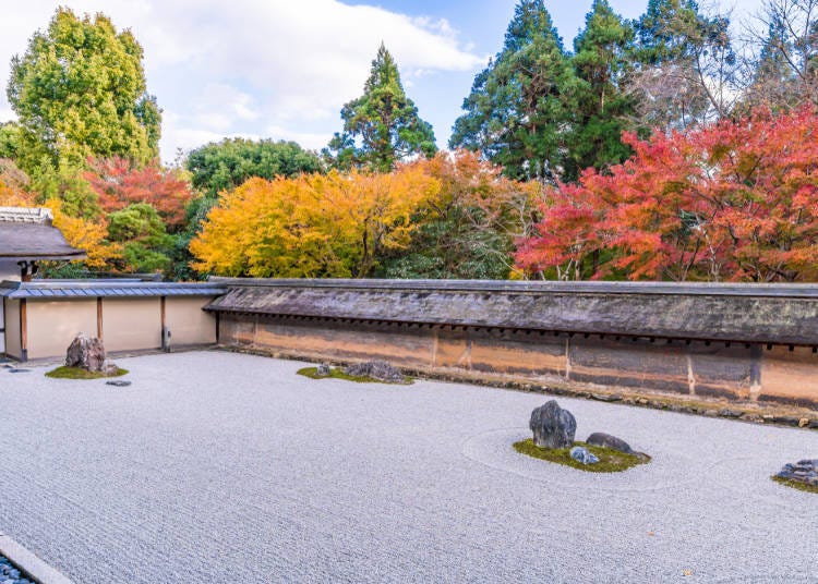 7. Ryoanji: Maple autumn leaves complement the Japanese rock garden