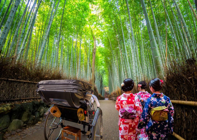 穿著傳統和服漫步在嵐山竹林間也別有一番風情