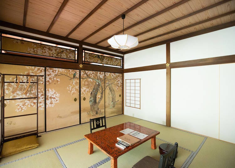Beautiful fusuma decorate the interior.