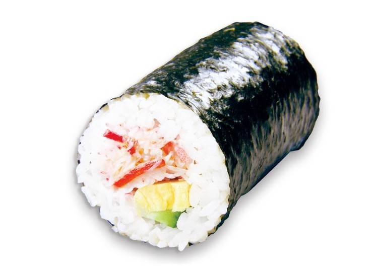 内馅包着蟹肉碎末、玉子烧、小黄瓜的「豪华螃蟹太卷」380日元(含税)