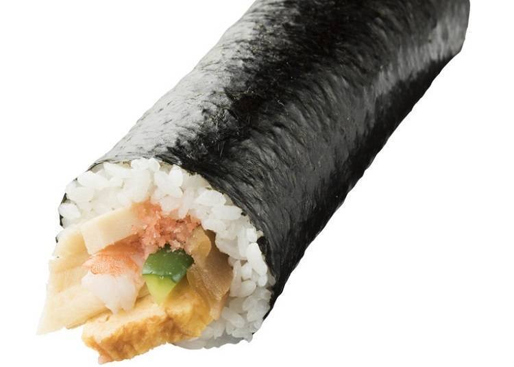 加入煮穴子、虾、蛋等7种食材的上太巻420日元(含税)