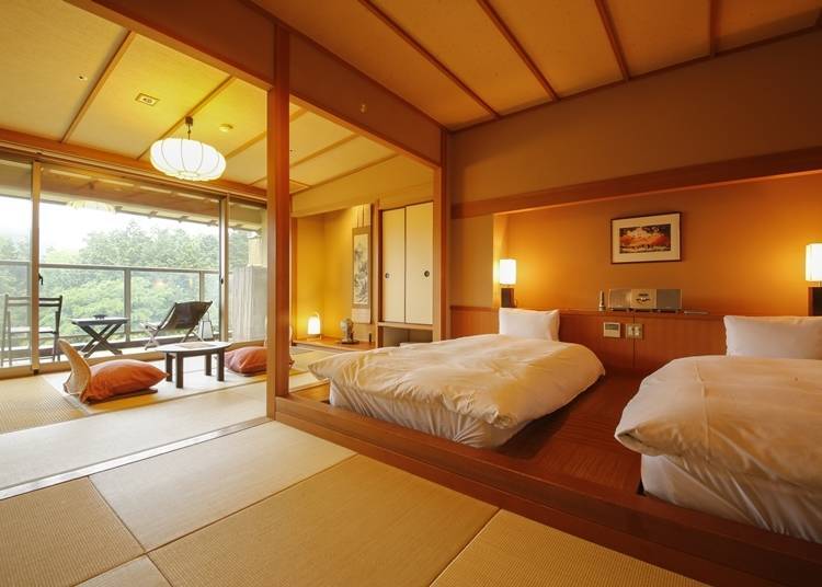 Enjoy the hot spring waters while taking in the views of the village mountains. Single room options are also available.