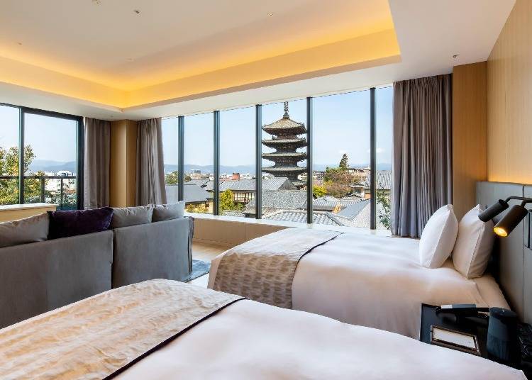 Some rooms offer views of the Yasaka Pagoda from indoors.