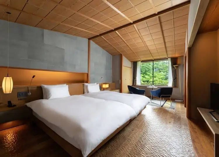 Autumn leaves are viewable from every room. This room is 203. (Photo: Booking.com)
