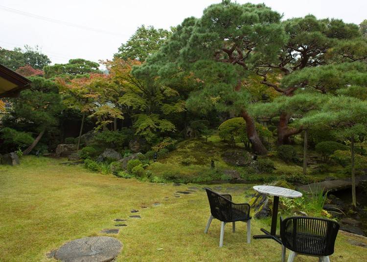 11月下旬頃には、日本庭園の木々が色づき、紅葉の見頃を迎える