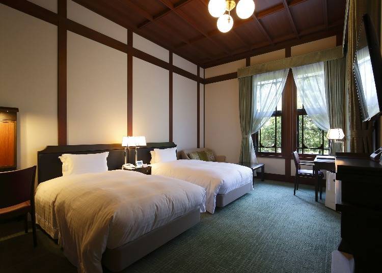 Open, high-ceilinged rooms offer comfortable stays